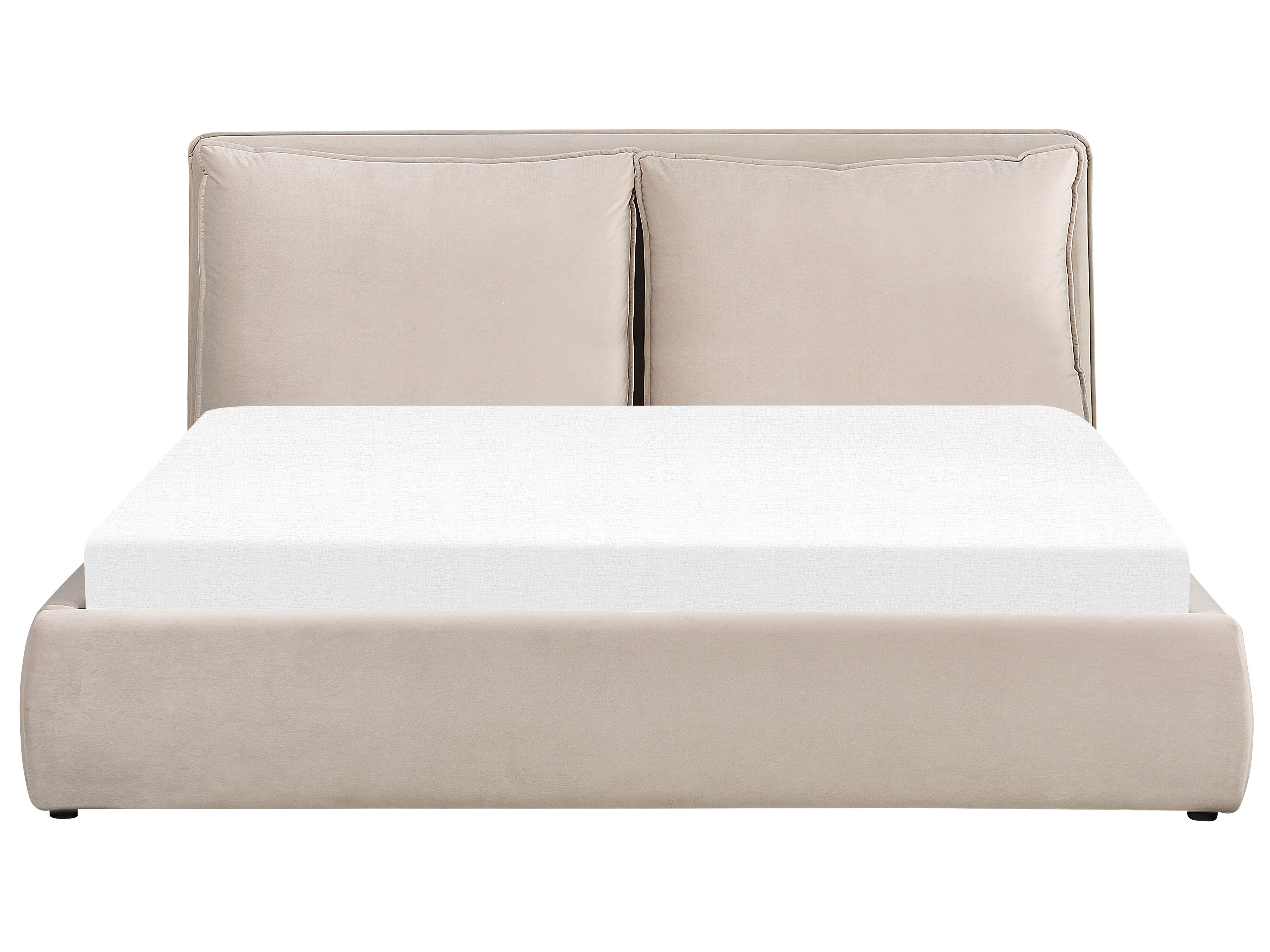 Letto Matrimoniale Con Contenitore Ottomano In Velluto Beige - 180x200 Cm - Struttore Imbottita Con Testiera Chesterfield E Cristalli - Capacità 200 Kg