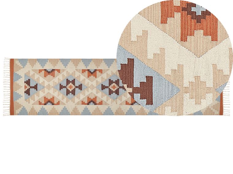 Kelim Teppich Baumwolle mehrfarbig 80 x 300 cm geometrisches Muster Kurzflor DILIJAN_869167