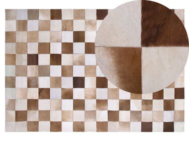 Kožený koberec 140 x 200 cm hnedá/béžová SOLMAZ