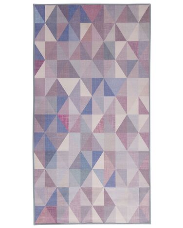 Teppich blau-grau 80 x 150 cm geometrisches Muster Kurzflor KARTEPE