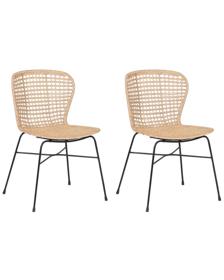 Conjunto de 2 sillas de comedor de ratán beige/natural/negro ELFROS_759966