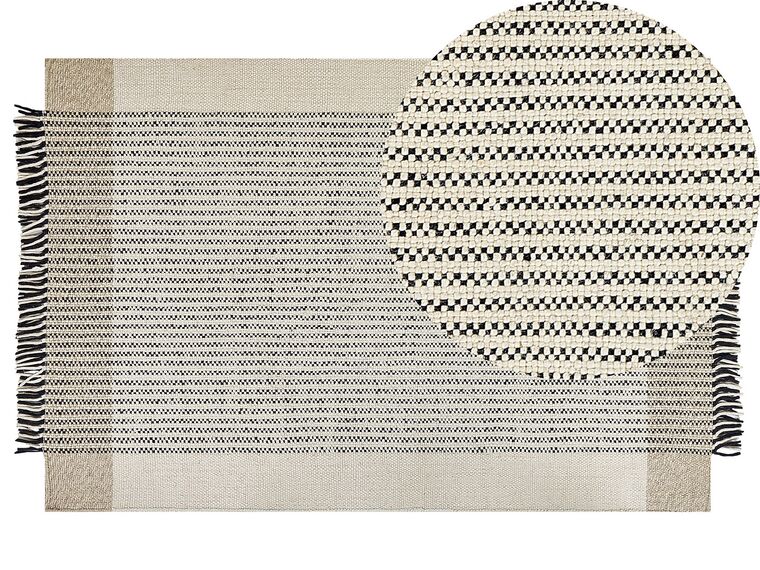 Teppich Wolle beige / schwarz 200 x 300 cm Kurzflor DIVARLI_847418