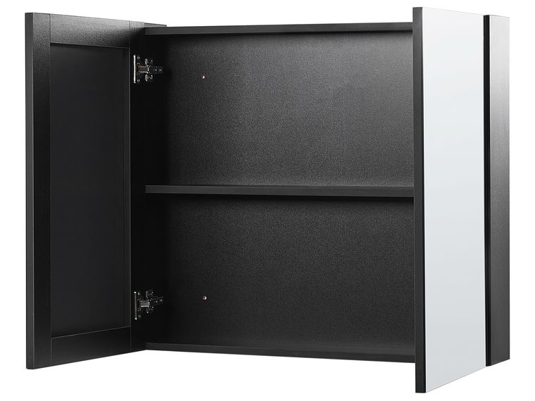 Bathroom Wall Mounted Mirror Cabinet 80 x 70 cm Black NAVARRA | Beliani.fr