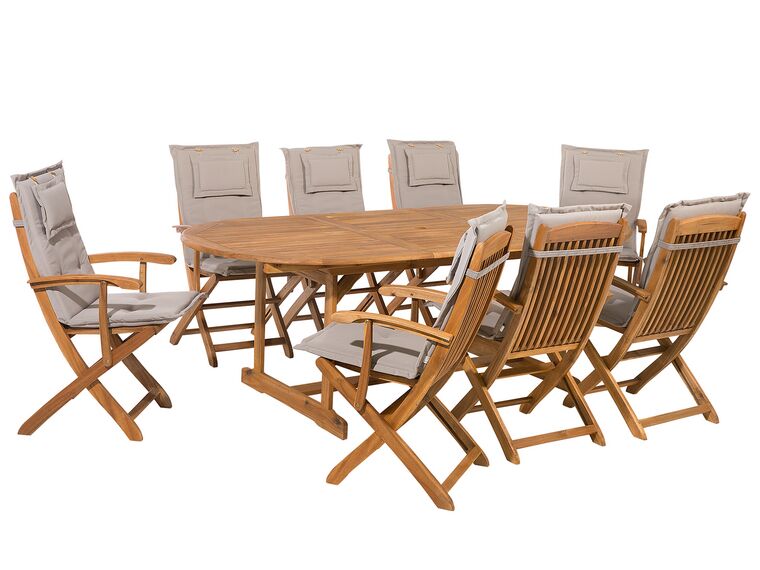 Záhradný stôl s 8 stoličkami so sivobéžovými vankúšmi MAUI_744099