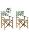 Set of 2 Acacia Folding Chairs and 2 Replacement Fabrics Light Wood with Grey / Leaf Pattern CINE_819426