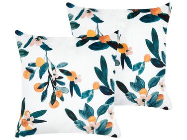 Set of 2 Velvet Cushions Leaf Pattern 45 x 45 cm White and Green KNAUTIA