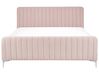 Cama de casal em veludo rosa pastel 160 x 200 cm LUNAN_803505