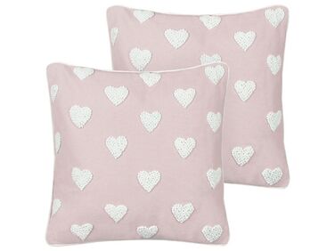 2 bawełniane poduszki dekoracyjne w serca 45 x 45 cm różowe GAZANIA