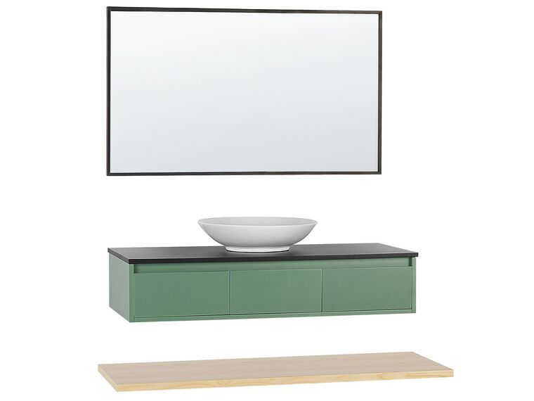 Meuble vasque à tiroirs avec miroir vert et bois clair ZARAGOZA_817214