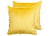Set of 2 Velvet Cushions Pom Poms 45 x 45 cm Yellow AERANGIS_837976