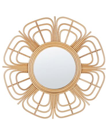 Nástěnné ratanové zrcadlo ve tvaru slunce ⌀ 60 cm béžové PASAKU