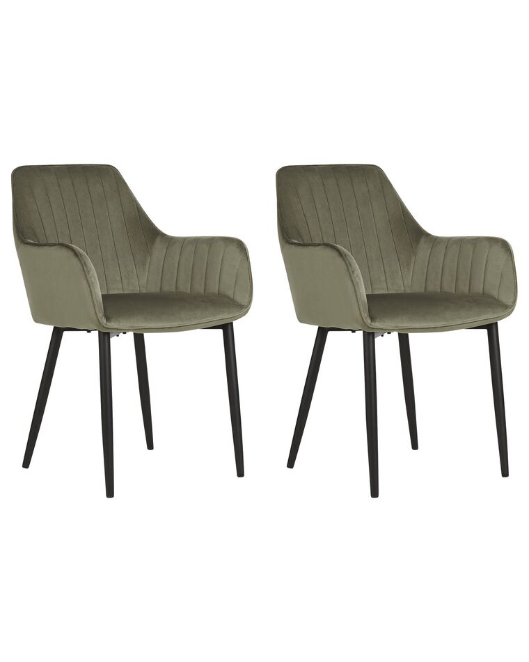 Sada 2 sametových jídelních židlí olivově zelené WELLSTON_885821