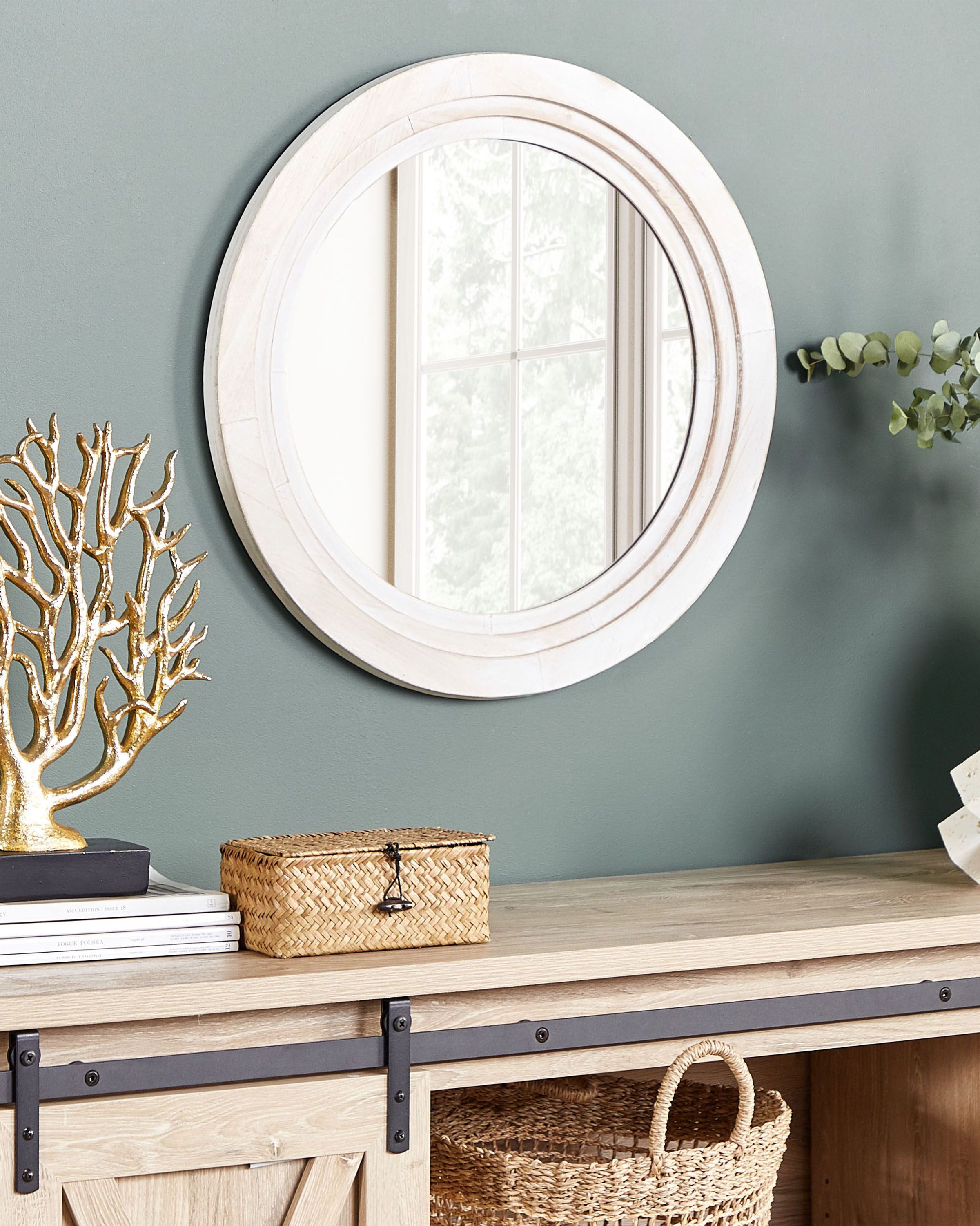 Round Wall Mirror ø 60 cm OffWhite DELICIAS Beliani.co.uk