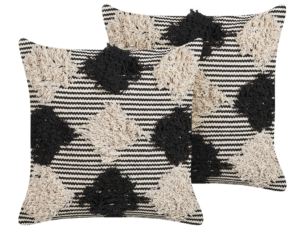 Beliani - Lot de 2 coussins décoratifs avec motif géométrique en coton 45 x  45 cm beige et noir CALANTHE - Coussin de chaise - Rue du Commerce