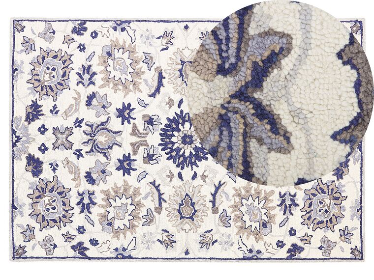 Tappeto lana beige chiaro e blu marino 140 x 200 cm KUMRU_830897