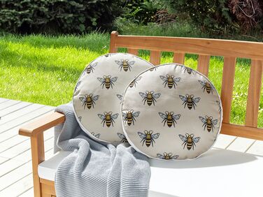 Set of 2 Outdoor Cushions Bee Pattern ⌀ 40 cm Beige CANNETO