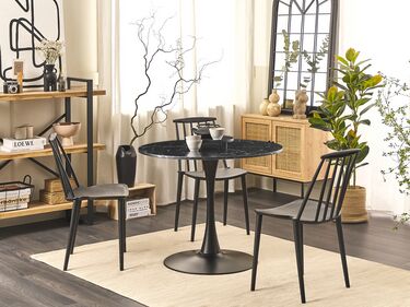Round Dining Table ⌀ 90 cm Marble Effect Black BOCA