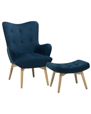 Sessel Samtstoff blau mit Hocker VEJLE