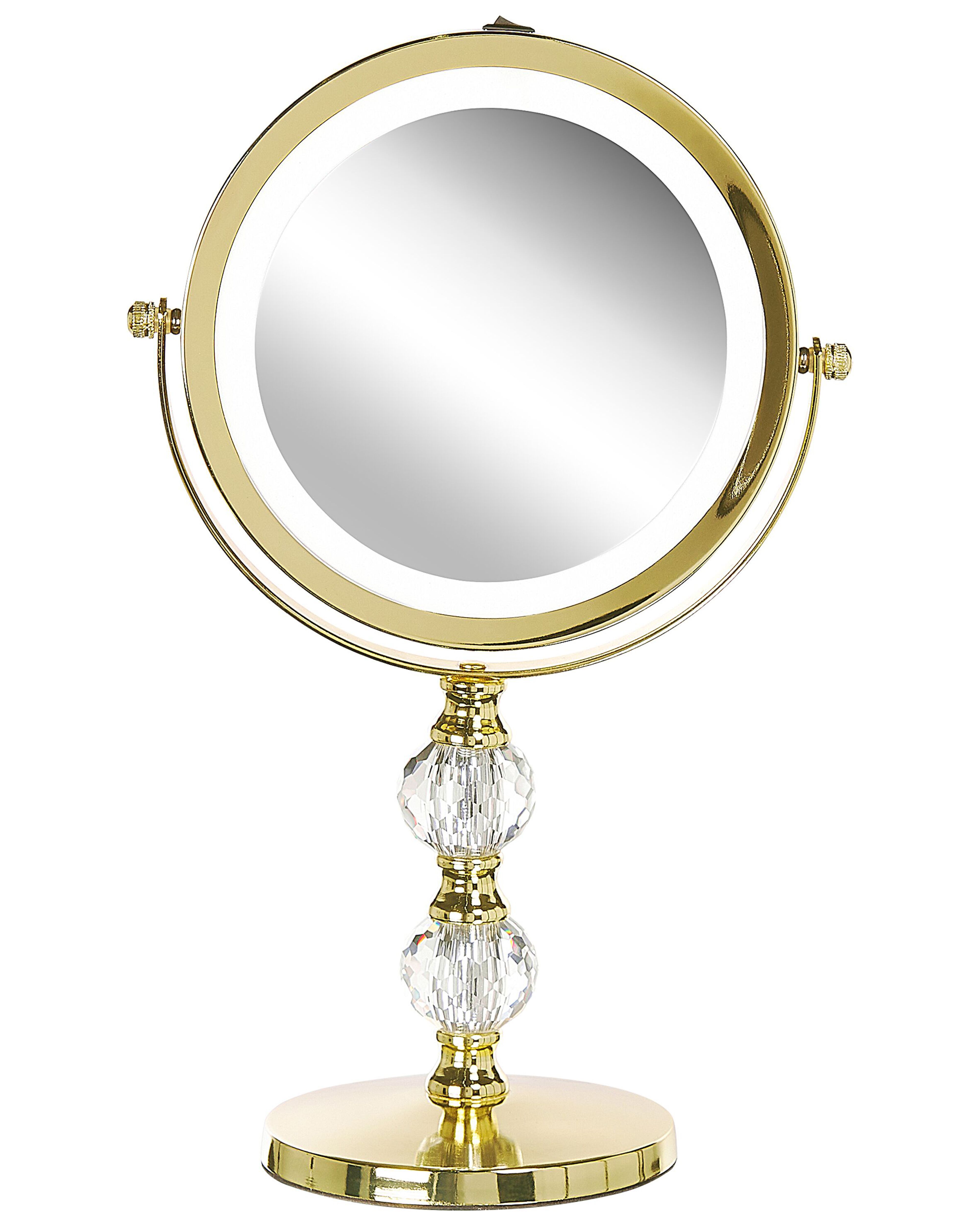 Beliani Espelho de Maquilhagem Metal Branco e Prateado Base Cerâmica ø 26  cm com Luz led Ampliação 1x/5x Dupla Face 15x20x34 - 4255664811462