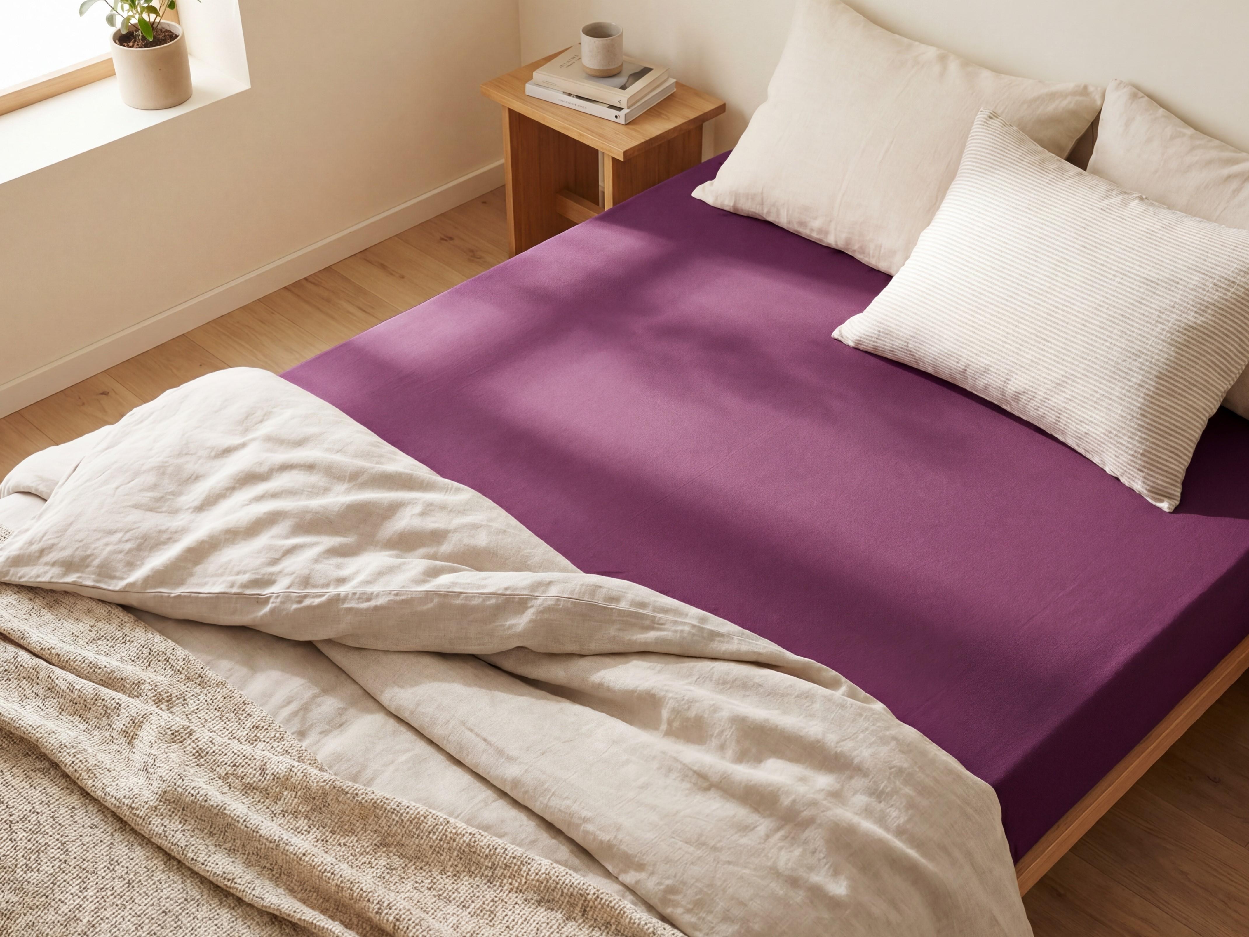 Stræklagen 90 x 200 cm bordeaux rød bomuld JANBU | Beliani.dk