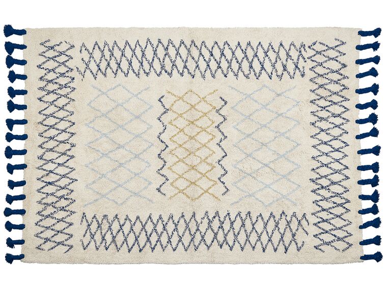 Teppich Baumwolle beige / blau 160 x 230 cm geometrisches Muster Kurzflor ERZINCAN_839239