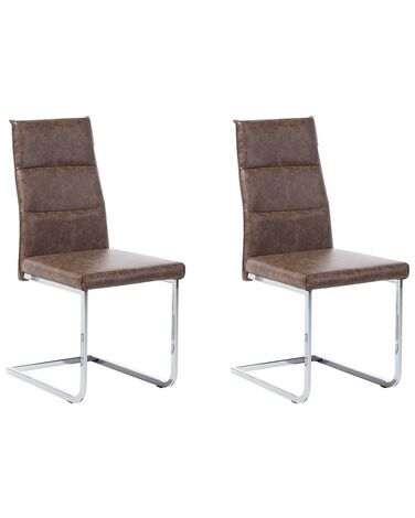 Set of 2 Faux Leather Dining Chairs Brown ROCKFORD