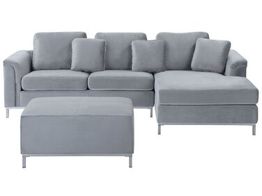 Left Hand Velvet Corner Sofa with Ottoman Light Grey OSLO