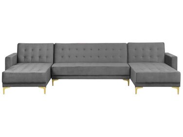5 Seater U-Shaped Modular Velvet Sofa Grey ABERDEEN