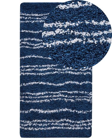 Teppich blau / weiss 80 x 150 cm Streifenmuster Shaggy TASHIR