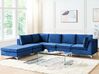Right Hand 5 Seater Modular Velvet Corner Sofa with Ottoman Blue EVJA_859870