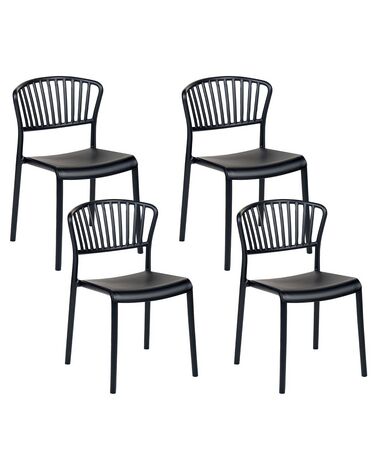 Conjunto de 4 cadeiras de jantar em plástico preto GELA