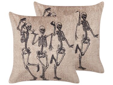 Set of 2 Velvet Cushion Skeleton Pattern 45 x 45 cm Beige MORTESTI
