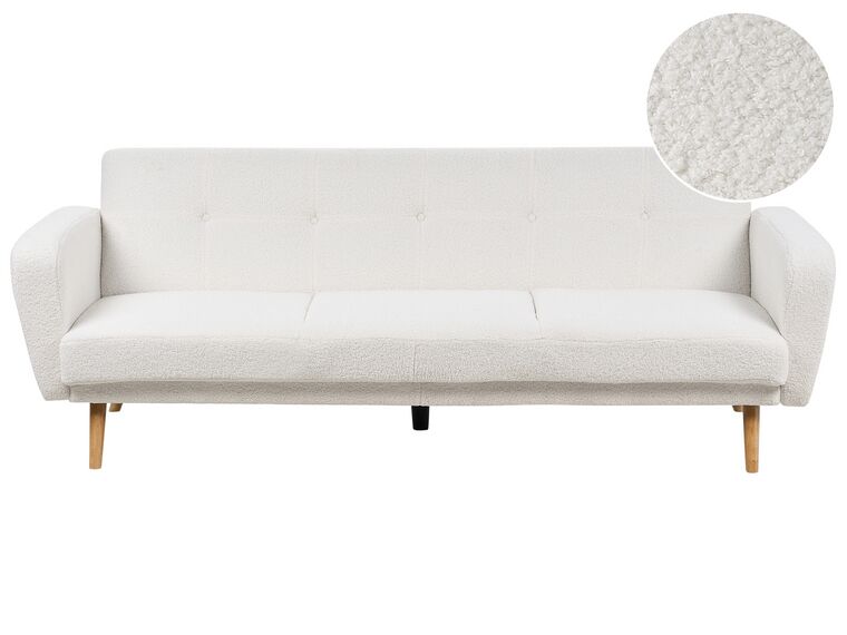 3 Seater Fabric Sofa Bed White Boucle FLORLI_905990