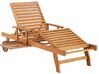 Chaise longue pliable en bois naturel et coussin bleu JAVA_802833