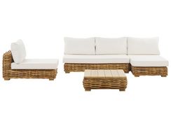 Gartensofa Rattan natürlich 3-Sitzer Auflagen cremeweiß FORLI | Beliani.de