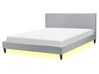 Fabric EU King Size Bed White LED Light Grey FITOU_796166