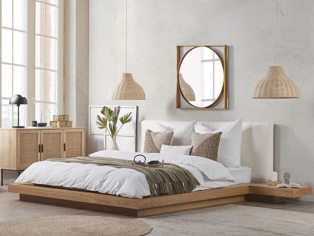 EU King Size Bed with Bedside Tables Light Wood ZEN - Beliani.sk