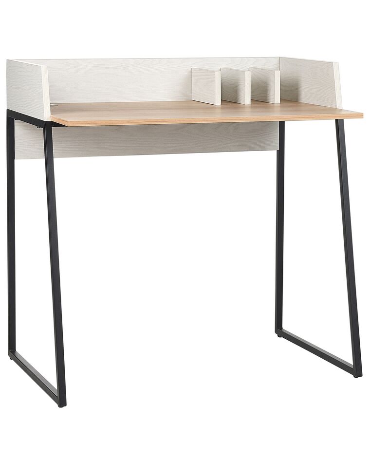 Skrivbord för hemmakontor 90 x 60 cm ljust trä och vit ANAH_860552