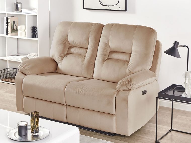 2 Seater Velvet LED Electric Recliner Sofa with USB Port Beige BERGEN