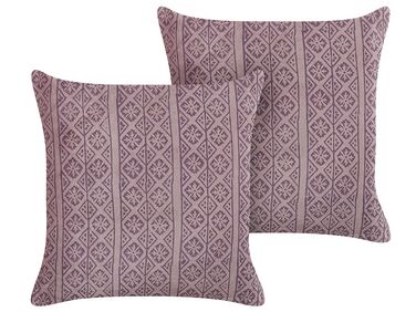 Set of 2 Velvet Cushions Geometric Pattern 45 x 45 cm Pink SILYBUM