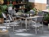 Conjunto de mesa com tampo triplo granito polido preto 180 x 90 cm e 6 cadeiras cinzentas GROSSETO_395507