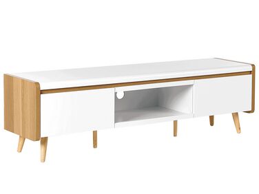 Mueble TV blanco/madera clara 160 x 40 cm CUSTER