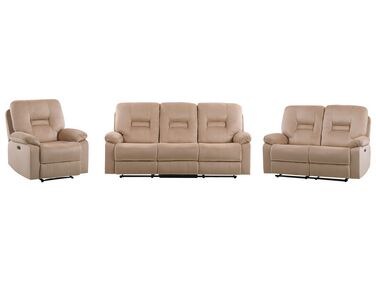 Sofagruppe m/elektrisk recliner beige velour BERGEN