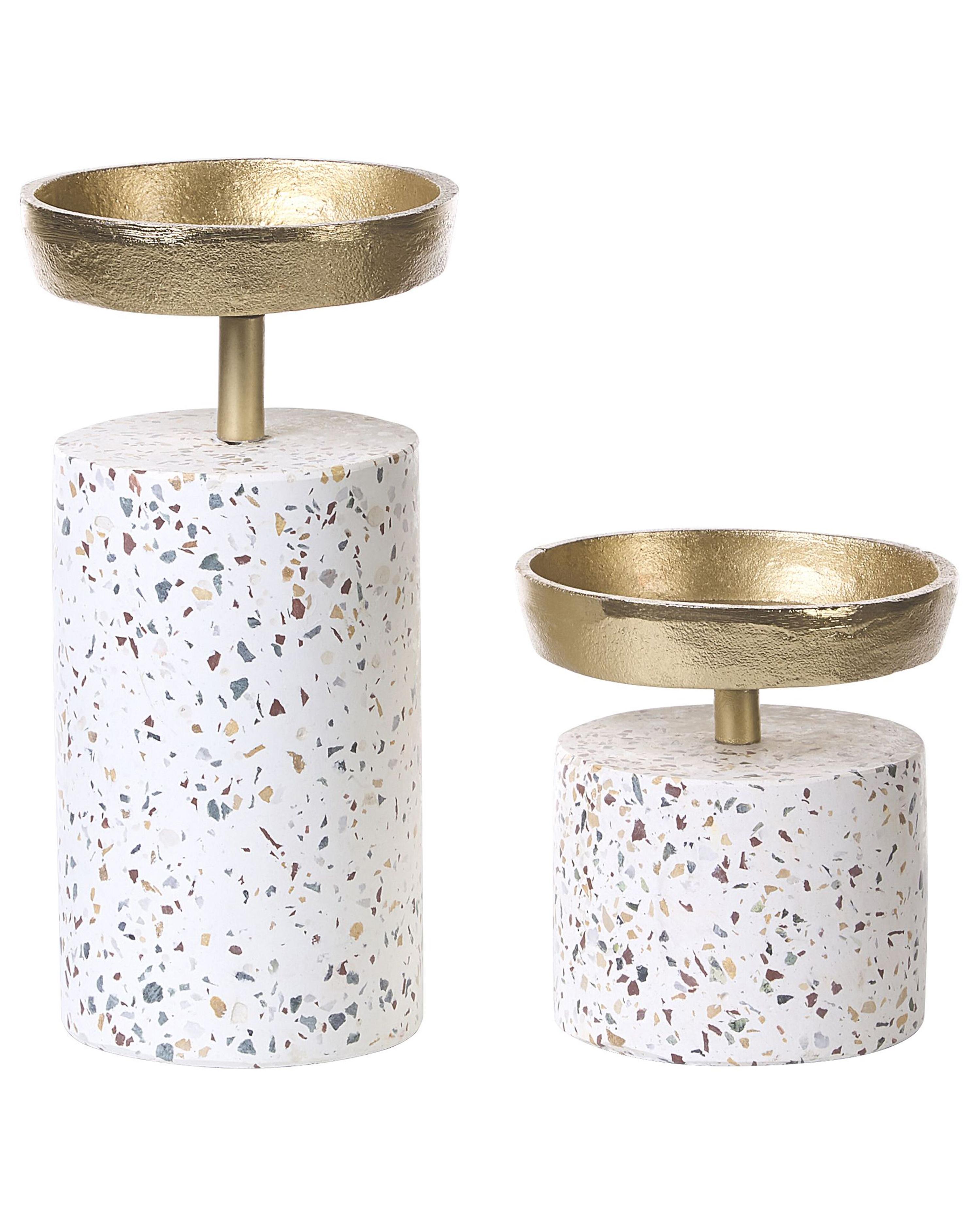 Aluminium Optik KAENGAN / 2er Terrazzo gold Kerzenständer weiss Set
