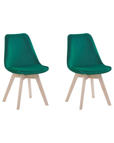 Conjunto de 2 sillas de comedor de terciopelo verde/madera clara DAKOTA II