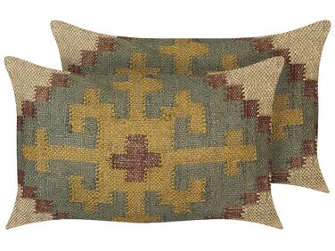 Set of 2 Jute Cushions 30 x 50 cm Multicolour SARON