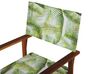 Set of 2 Acacia Folding Chairs and 2 Replacement Fabrics Dark Wood with Grey / Tropical Leaves Pattern CINE_819317