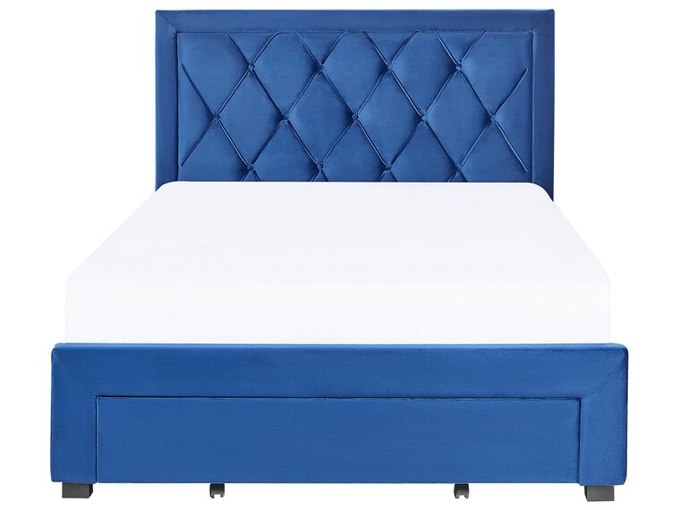 Velvet EU Double Bed with Storage Navy Blue LIEVIN Beliani.co.uk
