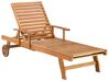 Chaise longue pliable en bois naturel et coussin bleu JAVA_802832