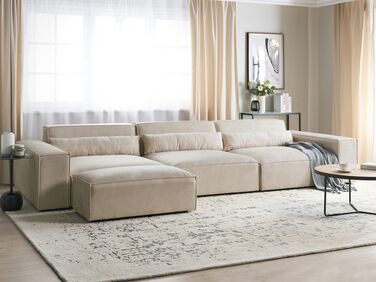 3-seters modulær sofa med ottoman fløyel Beige HELLNAR
